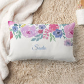水彩バラフローラ配置のパーソナライズ ランバークッション (ブランケット)