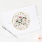 水彩バラフローラ金ゴールドピンクティーブライダルシャワー ラウンドシール (封筒)
