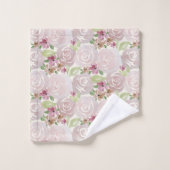 水彩バラフローラ パターン（の模様が）ある バスタオルセット (ウォッシュタオル)