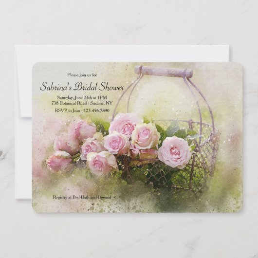 水彩バラブライダルシャワー 招待状 (正面)