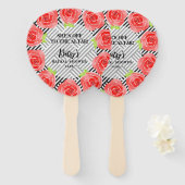 水彩バラブラックストライプブライダルシャワー ハンドファン (正面&裏面)