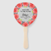 水彩バラブラックストライプブライダルシャワー ハンドファン (正面)