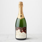 水彩バラブルガンディーグリーン応援結婚ズ スパークリングワインラベル (正面)