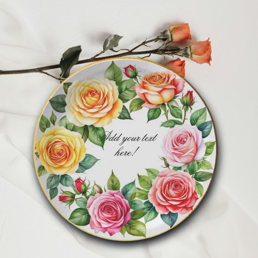 水彩バラリース エレガント ペーパープレート