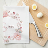 水彩バラリース パーソナライズされた キッチンタオル (四つ折り)