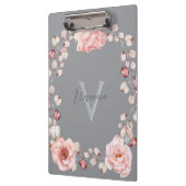 水彩バラリース パーソナライズされた | グレー クリップボード (左)