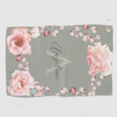 水彩バラリース パーソナライズされた | セージグリーン ゴルフタオル (横)