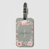 水彩バラリース パーソナライズされた | セージグリーン ラゲッジタグ (正面縦)