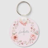水彩バラリース パーソナライズされた | ピンク キーホルダー (正面)