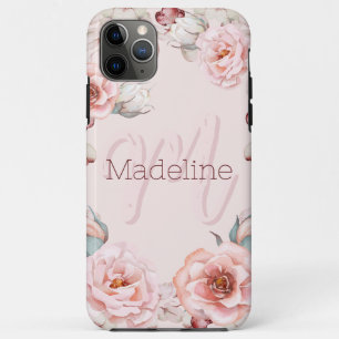水彩バラリース パーソナライズされた ピンク iPhone 11 PRO MAXケース