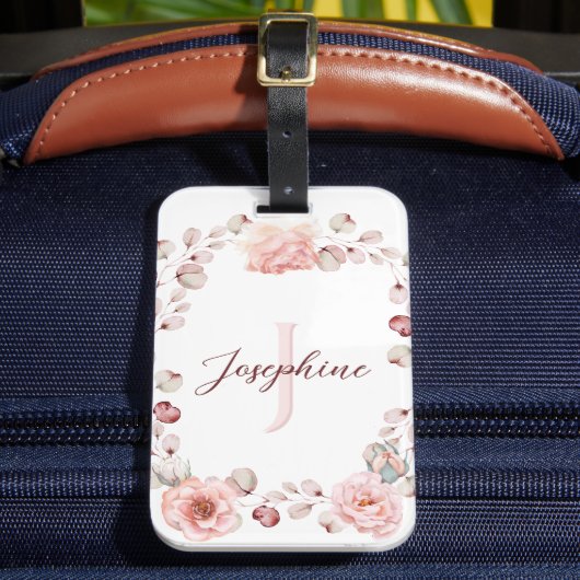水彩バラリース パーソナライズされた | ヘビーホワイト ラゲッジタグ (正面インサイチュ2)