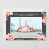 水彩バラ写真バースデーパーティーの招待 招待状 (正面)