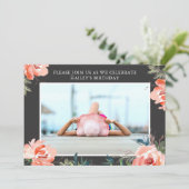 水彩バラ写真バースデーパーティーの招待 招待状 (スタンド正面)