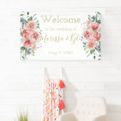 水彩バラ庭園の結婚式ウェルカムバナー 横断幕 (インサイチュ)