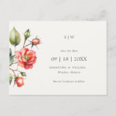 水彩バラ日付の保存 案内ポストカード (正面)