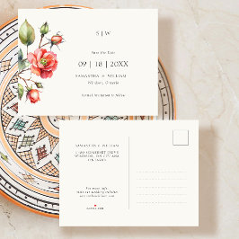 水彩バラ日付の保存 案内ポストカード