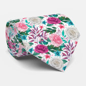 水彩バラ明るい赤紫色ホワイトピンクティール（緑がかった色） ネクタイ (ロール)