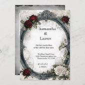 水彩バラ枠ゴシック結婚ズ 招待状 (正面/裏面)