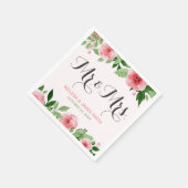 水彩バラ植物花結婚ズモノグラム スタンダードカクテルナプキン (角)