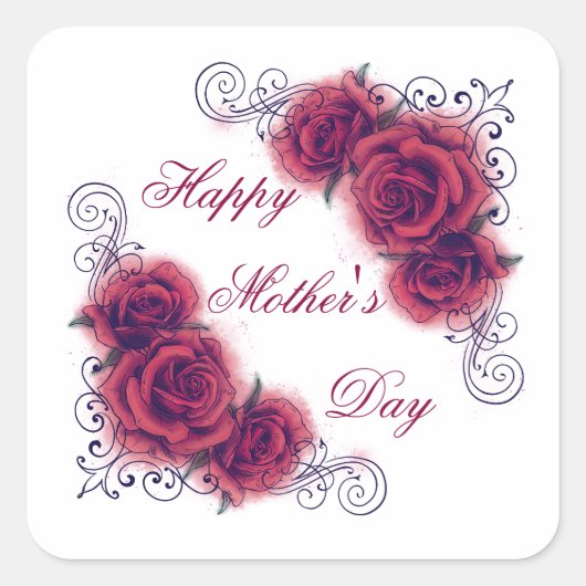水彩バラ母の日 スクエアシール (正面)