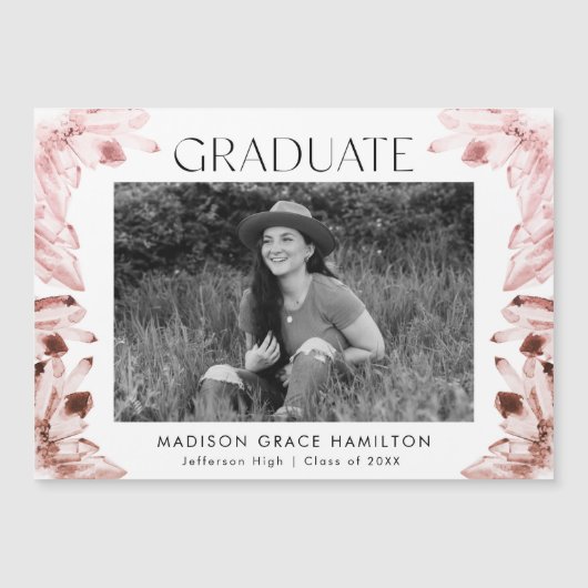 水彩バラ水晶の結晶写真卒業 マグネット招待状 (正面)