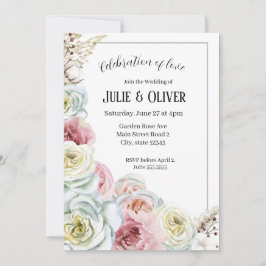 水彩バラ淡い色のピンク白結婚色 招待状