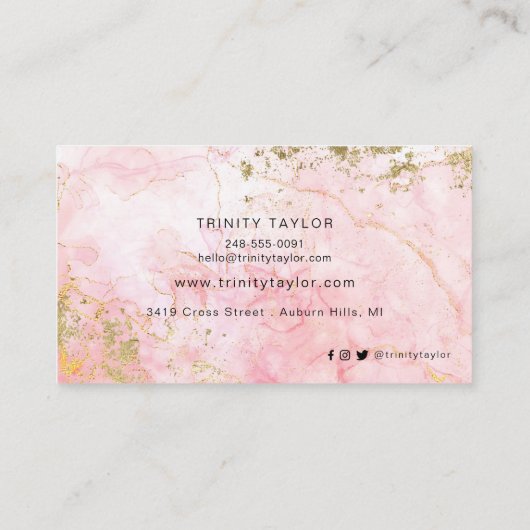 水彩バラ石英フェイクと金箔 名刺 (裏面)