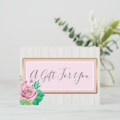 水彩バラ素朴木材ギフト証明書カード 招待状 (スタンド正面)