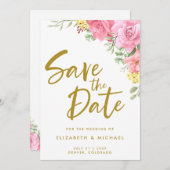 水彩バラ結婚式保存日付招待状 招待状 (正面/裏面)