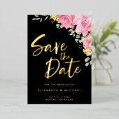 水彩バラ結婚式保存日付招待状 箔招待状 (立ち正面)