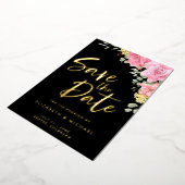 水彩バラ結婚式保存日付招待状 箔招待状 (回転した状態)