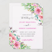 水彩バラ結婚式招待状テンプレート (正面/裏面)