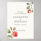 水彩バラ結婚花の歓迎サイン ポスター (正面)