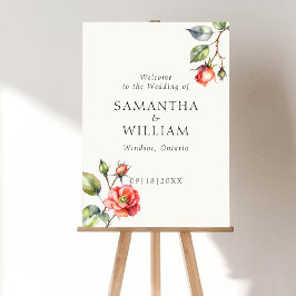 水彩バラ結婚花の歓迎サイン ポスター
