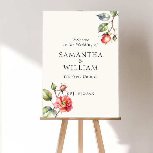 水彩バラ結婚花の歓迎サイン ポスター