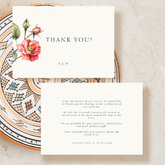 水彩バラ結婚花サンキューカード サンキューカード