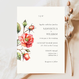 水彩バラ結婚花 招待状