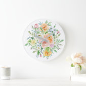 水彩バラ花と緑離れの ラージ壁時計 (ホーム)