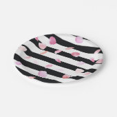 水彩バラ花びらブラックストライプ ペーパープレート (アングル)
