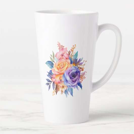 水彩バラ花デザイン-58392 カフェラテマグ (右)