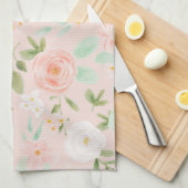 水彩バラ花ピンクと桃 キッチンタオル (四つ折り)