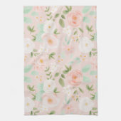 水彩バラ花ピンクと桃 キッチンタオル (縦)