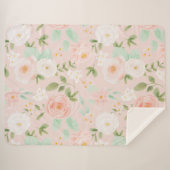 水彩バラ花ピンクと桃 シェルパブランケット (正面(横))