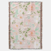 水彩バラ花ピンクと桃 スローブランケット (正面縦)