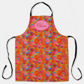 水彩バラ花楕円形文字エプロン エプロン (正面)