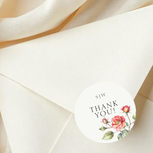 水彩バラ花 ラウンドシール