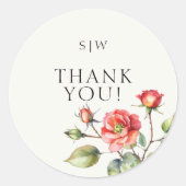 水彩バラ花 ラウンドシール (正面)