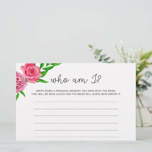 水彩バラ誰が私のブライダルシャワーゲーム 便箋 (スタンド正面)