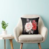 水彩バラ赤白編黒地 クッション (椅子)