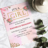 水彩バラ赤面ピンク女の子ベビーシャワー 招待状